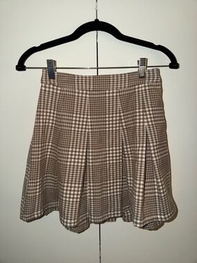 Brown Plaid Pleated Mini Skirt